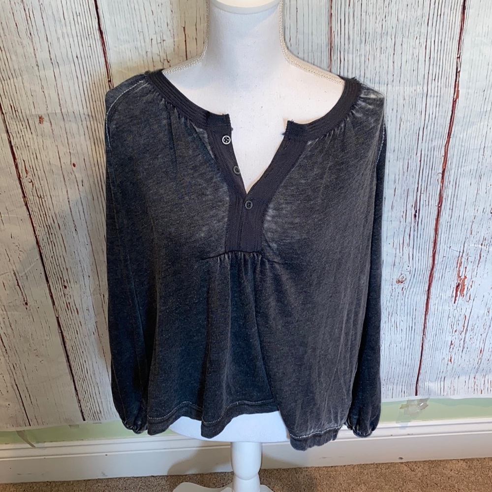 We The Free Charcoal Gray Button-Front Top